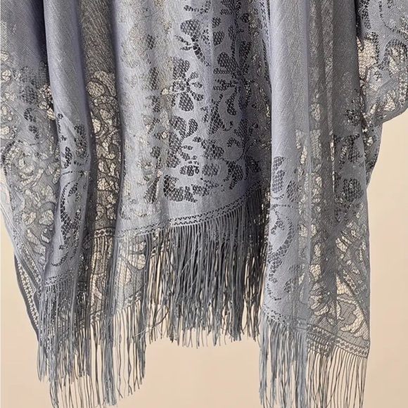 Grey Lace Boho Fringe Beach Cover-Up Wrap - Picture 5 of 5